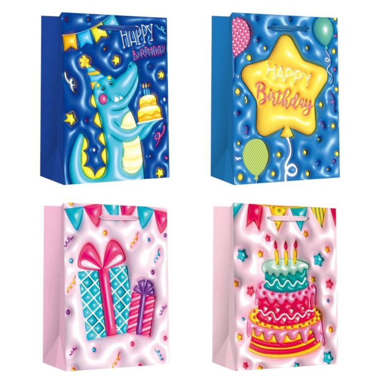 Пакет паперовий LARGE Birthday, розмір 26×12,7×32,4 см, 210 г/м2, асорті. ТМ Malevaro.