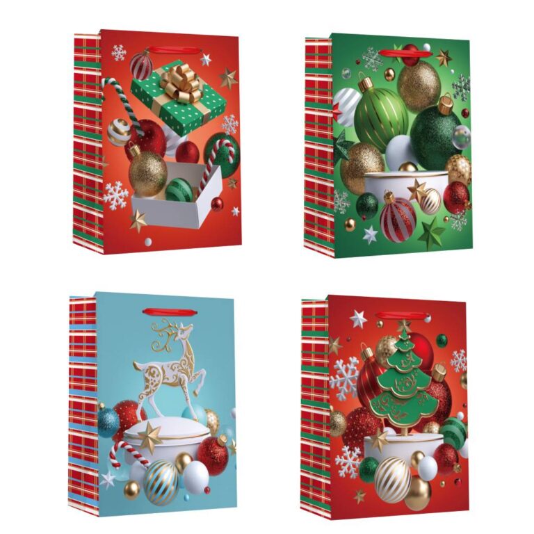 Пакет паперовий XMAS, розмір 26×12,7×32,4 см, 210 г/м2, асорті. ТМ Malevaro.