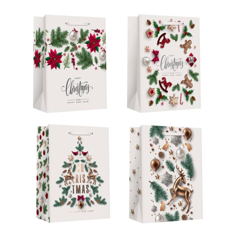 Пакет паперовий XMAS, розмір 26×12,7×32,4 см, 210 г/м2, асорті. ТМ Malevaro.