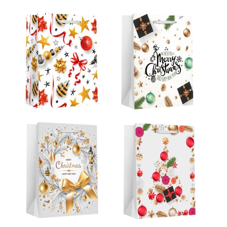 Пакет паперовий XMAS, розмір 26×12,7×32,4 см, 210 г/м2, асорті. ТМ Malevaro.