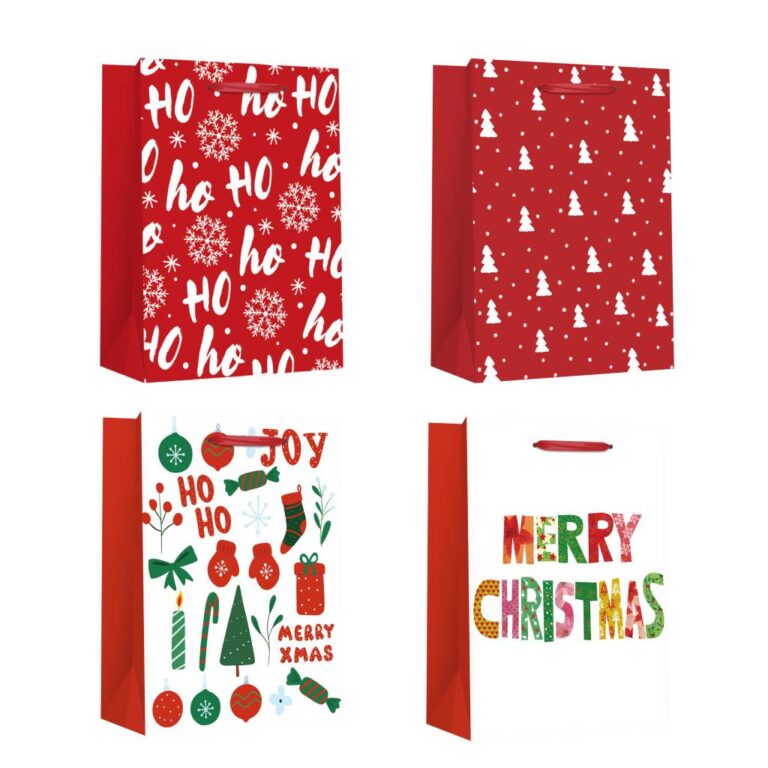 Пакет паперовий MEDIUM XMAS Ho ho, розмір 17,8×9,8×22,9 см, 210 г/м2, асорті. ТМ Malevaro.