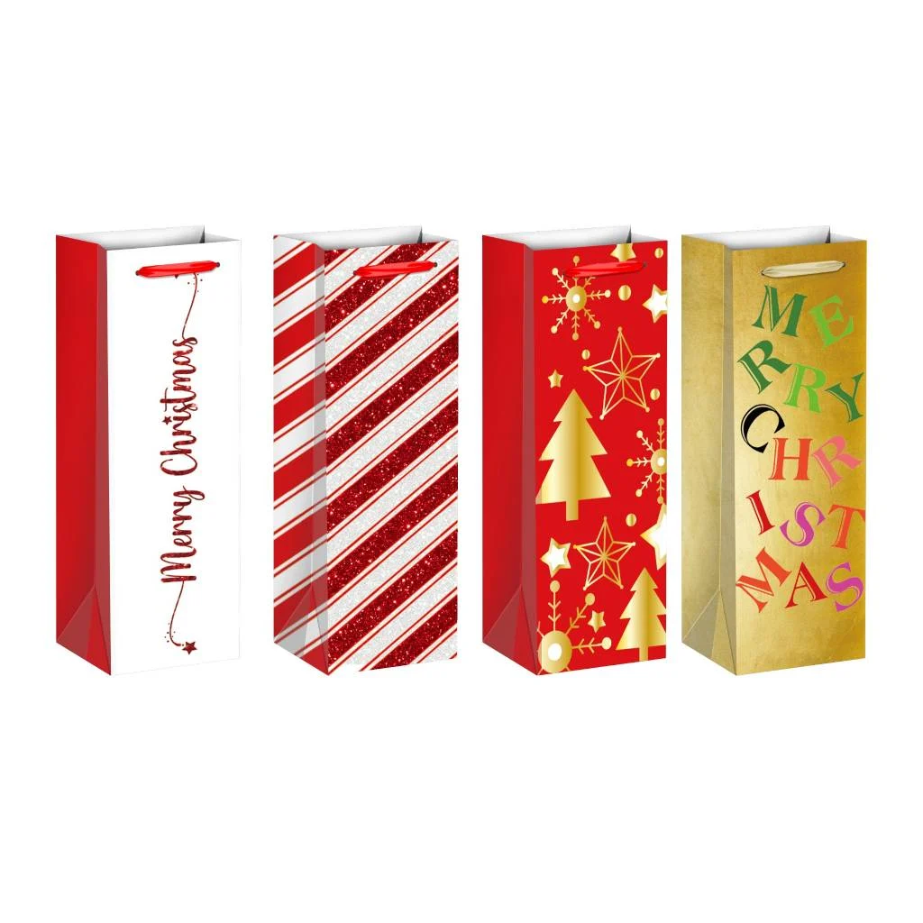 Пакет паперовий під пляшку ВOTTLE XMAS1, розмір 13×8,5×36 см, 210 г/м2 , асорті. ТМ Malevaro.